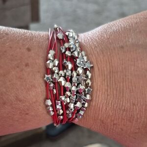 Red and Silver Star Beaded Bracelet